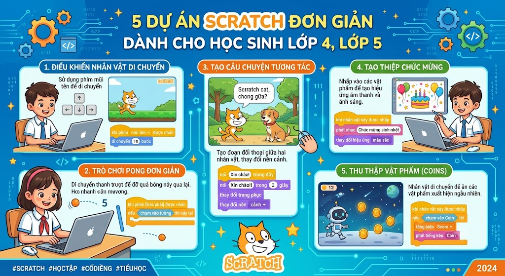 5 Dự Án Scratch Đơn Giản Dành Cho Học Sinh Lớp 4, Lớp 5: Đánh Thức "Nhà Sáng Chế Nhí"