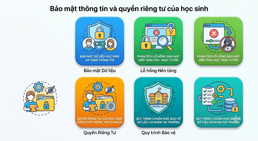 Bảo mật thông tin và quyền riêng tư của học sinh: Phân tích các lỗ hổng bảo mật trên các nền tảng học trực tuyến và đề xuất quy trình chuẩn mực để bảo vệ dữ liệu cá nhân tại trường học.